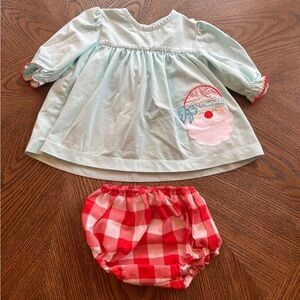 Santa Appliqué Top and Red Checkered Bloomers